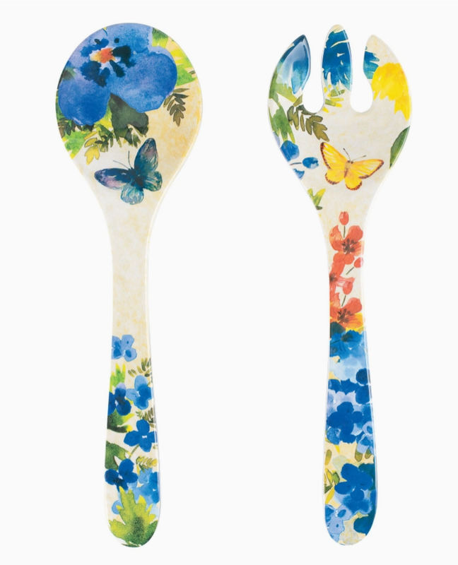 2-Piece Butterfly Floral 13&quot; Melamine Salad Server
