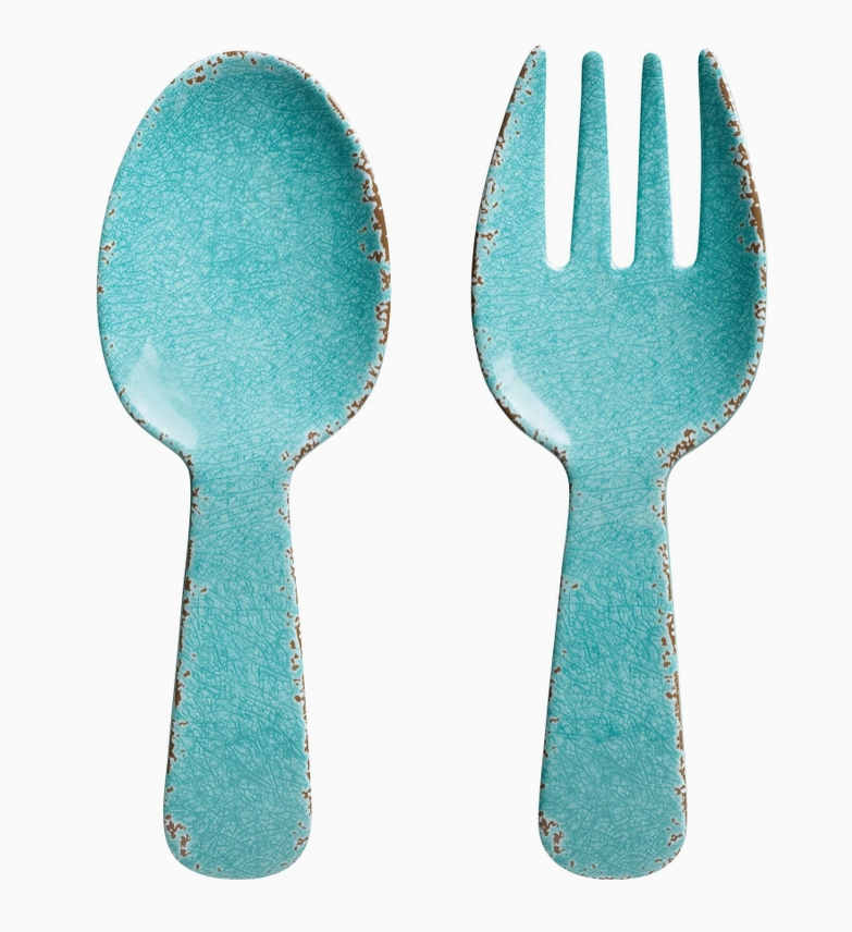2-Piece Crackle Melamine Salad Server, Turquoise