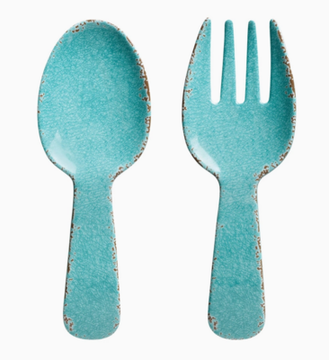 2-Piece Crackle Melamine Salad Server, Turquoise