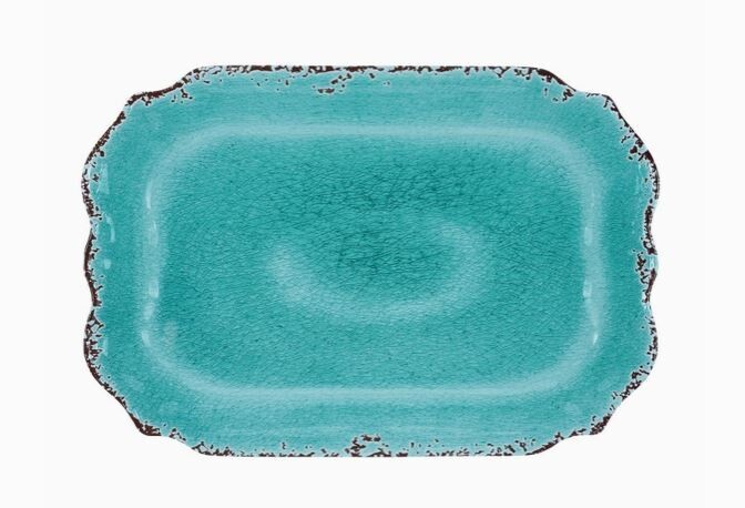 Crackle Melamine 20&quot; Rectangle Tray, Turquoise