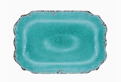 Crackle Melamine 20&quot; Rectangle Tray, Turquoise