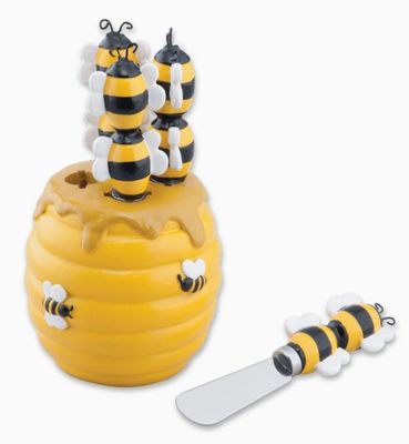 4-PC Honey Bees Cheese Spreader with 1-PC Beehive Base
