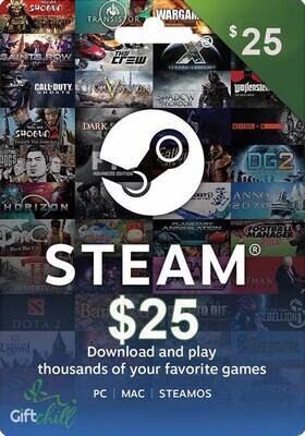 $25 Steam Digital Gift Card (READ DESCRIPTION)