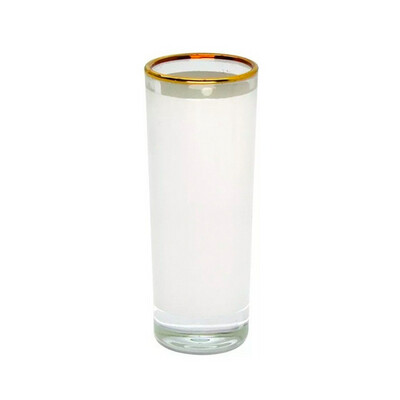 Vaso de tequila largo sublimable, borde dorado 3oz, vidrio