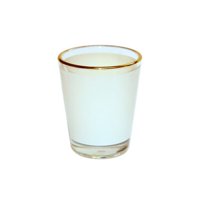 Vaso de tequila pequeño sublimable, borde dorado 1,5oz, vidrio