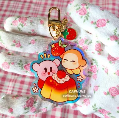 Rainbow Holo Kirbo Pudding Keychain