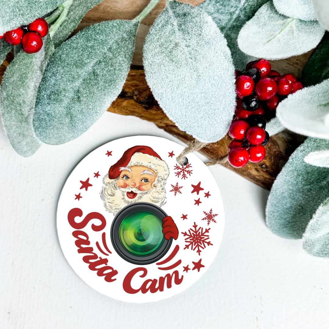 Red Santa Cam Aluminum Ornament