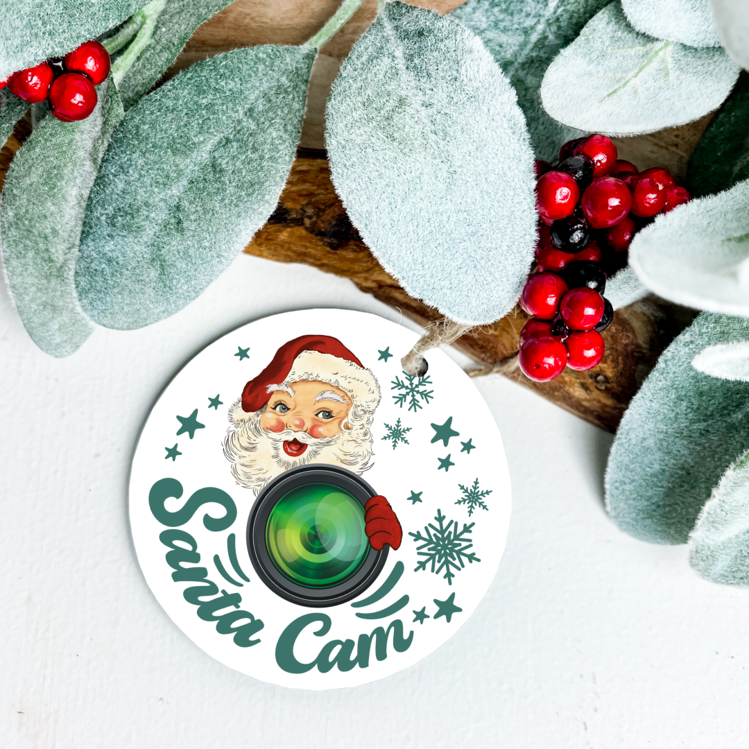 Green Santa Cam Aluminum Ornament