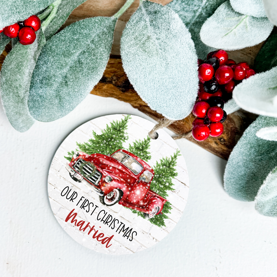 Our First Christmas Married Aluminum Ornament