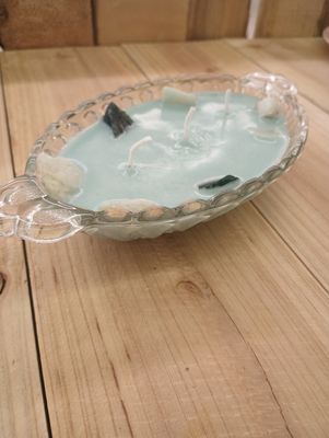 Vintage Glass Bowl Holder Candle w/ Gemstones