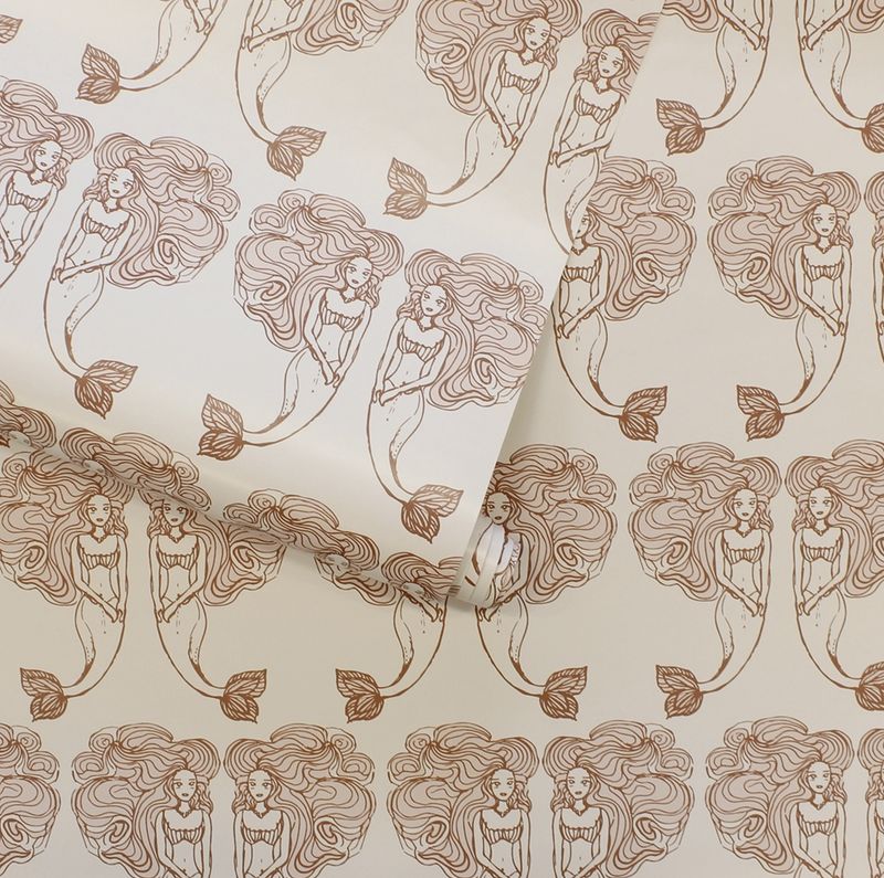 Block Print Mermaids, Coral (Peel &amp; Stick)