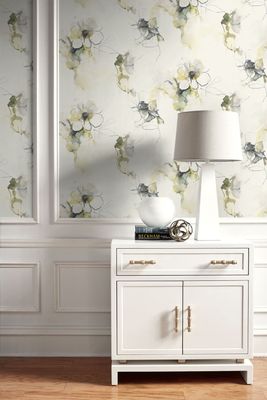 Anemone Watercolor Floral, Dark Ash and Canary