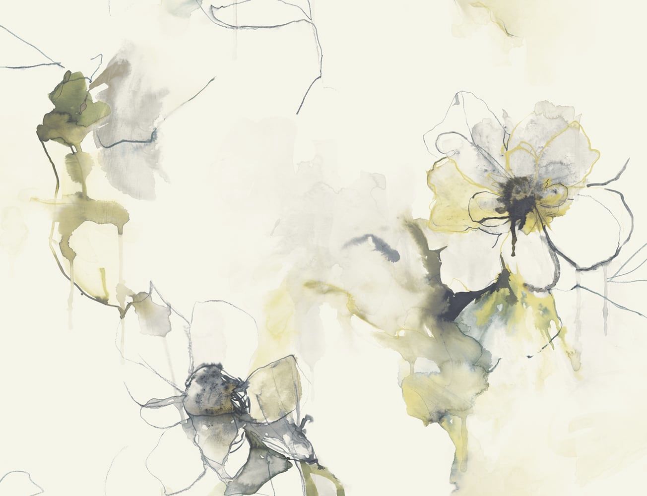 Anemone Watercolor Floral, Dark Ash and Canary