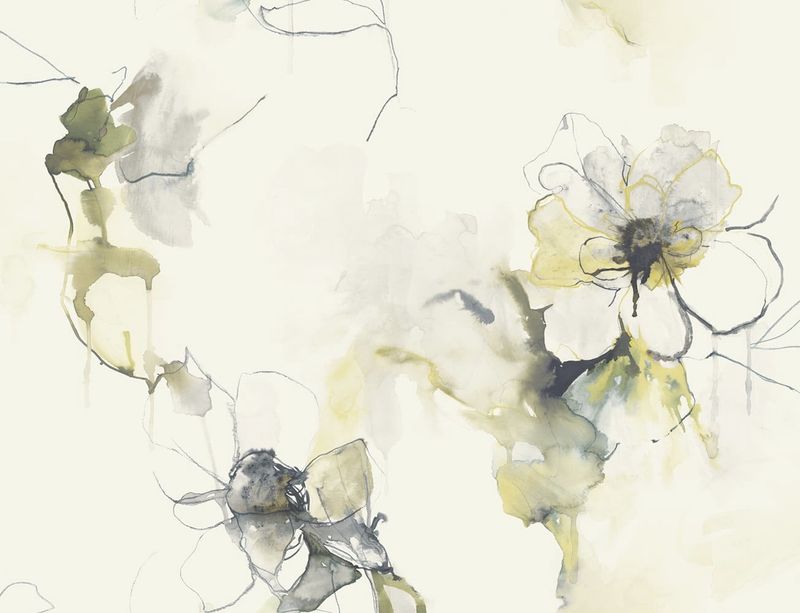 Anemone Watercolor Floral, Dark Ash and Canary