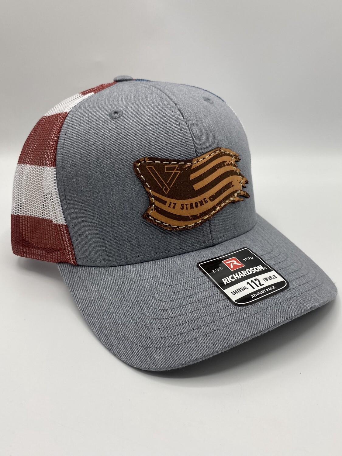 Trucker Hat - Heather Grey/Stars & Strips - Rustic Flag Patch