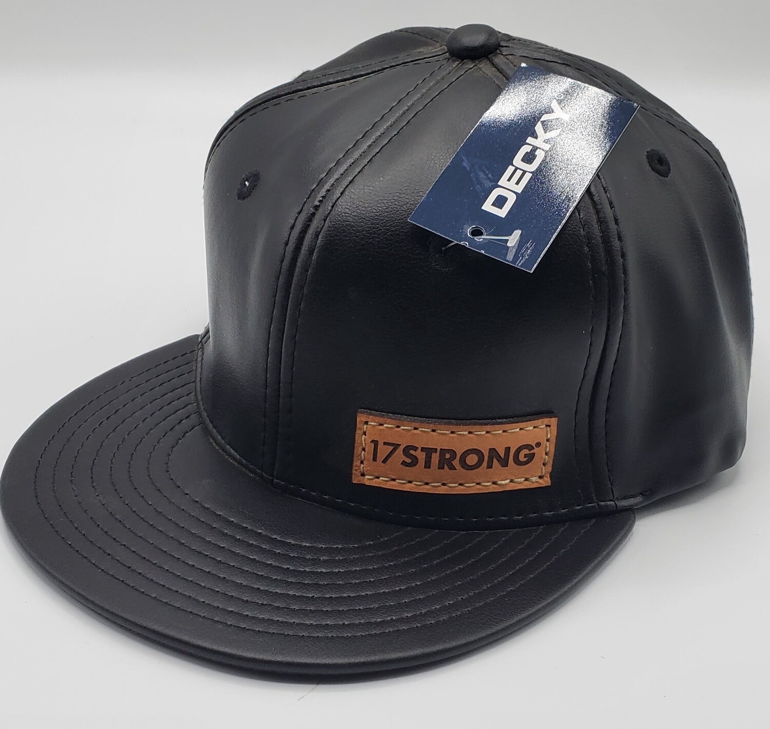 Black Faux Leather Hat - Side Patch
