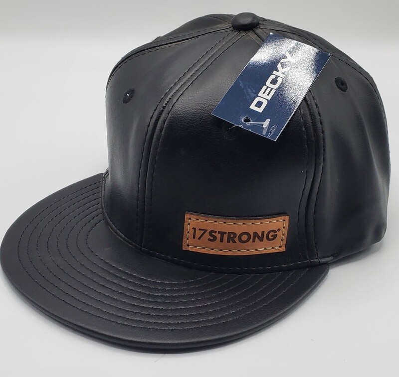 Black Faux Leather Hat - Side Patch
