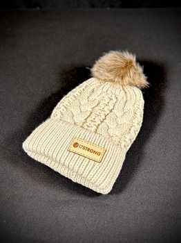 Beanie - Twist with Cuff and Pom - Cream - Side Patch