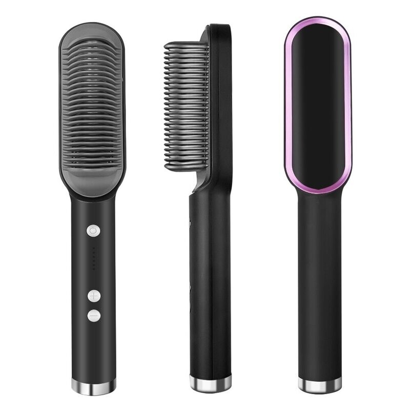 Hair Straightening Brush 2-in-1 Ceramic Brush Fast Heating Ionic Electric Straightener Comb
