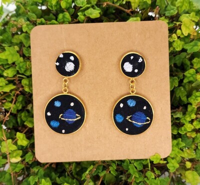 Outer Space Planets Earrings- Hand Embroidered