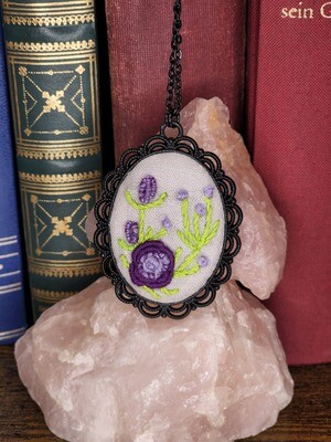 Purple Flowers Embroidered Necklace