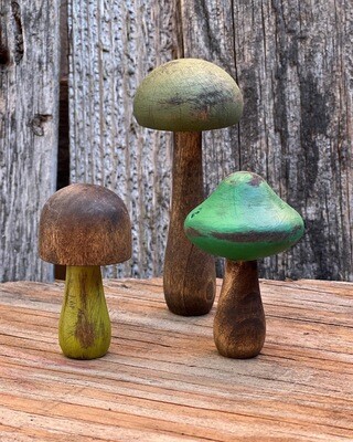 Three Wooden Mushrooms