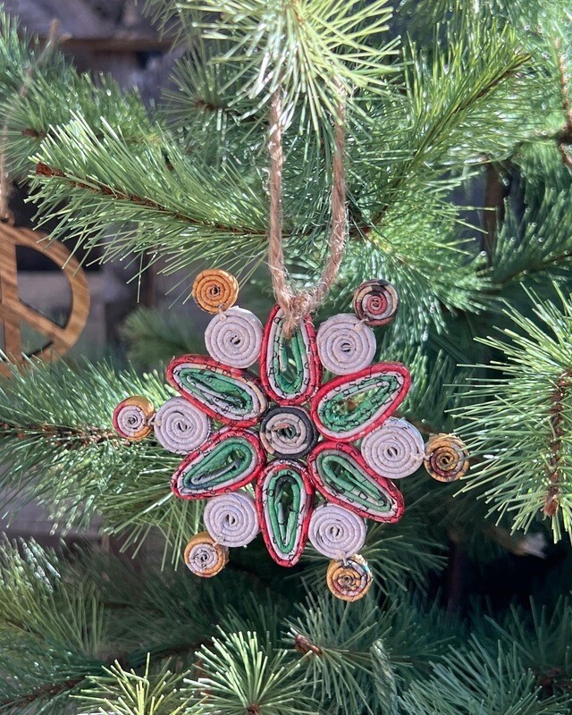 Recycled Newspaper Snowflake Ornament