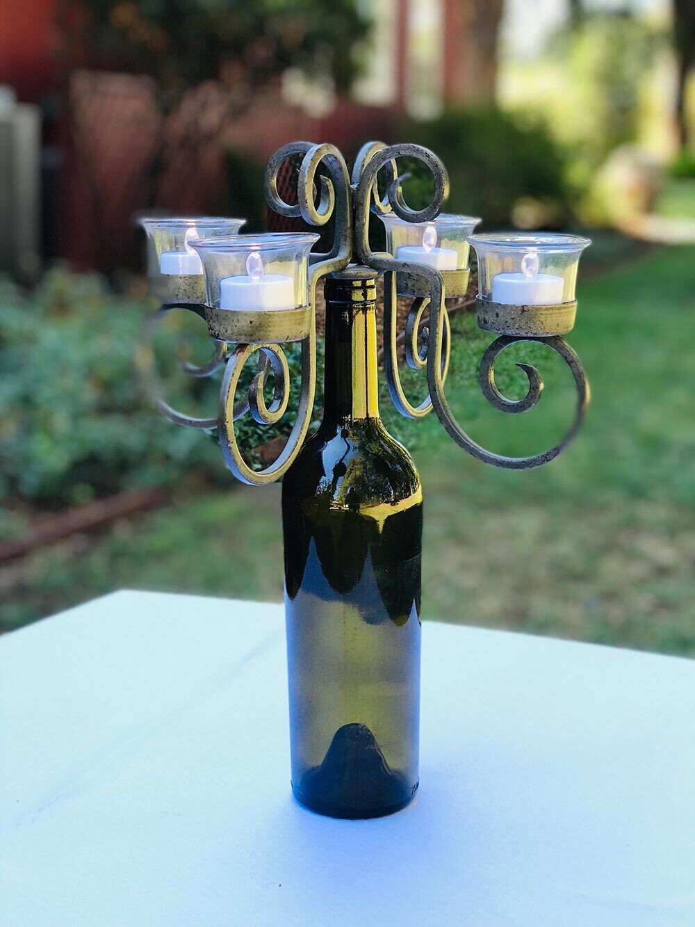 Wine Bottle Candelabra and Tealights