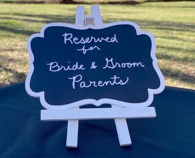 Small White Tabletop Chalkboard Easel Sign with Scalloped Edges