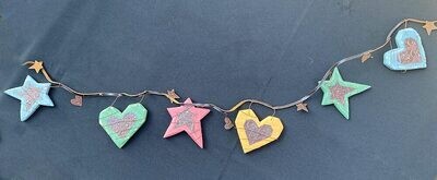 Wooden Stars and Hearts Garland