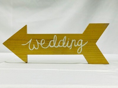 Wooden Arrow Sign with Wedding in white lettering
