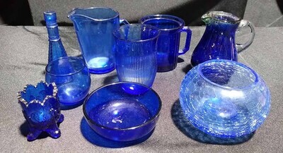 Assorted Small Blue Glass Serving Pieces