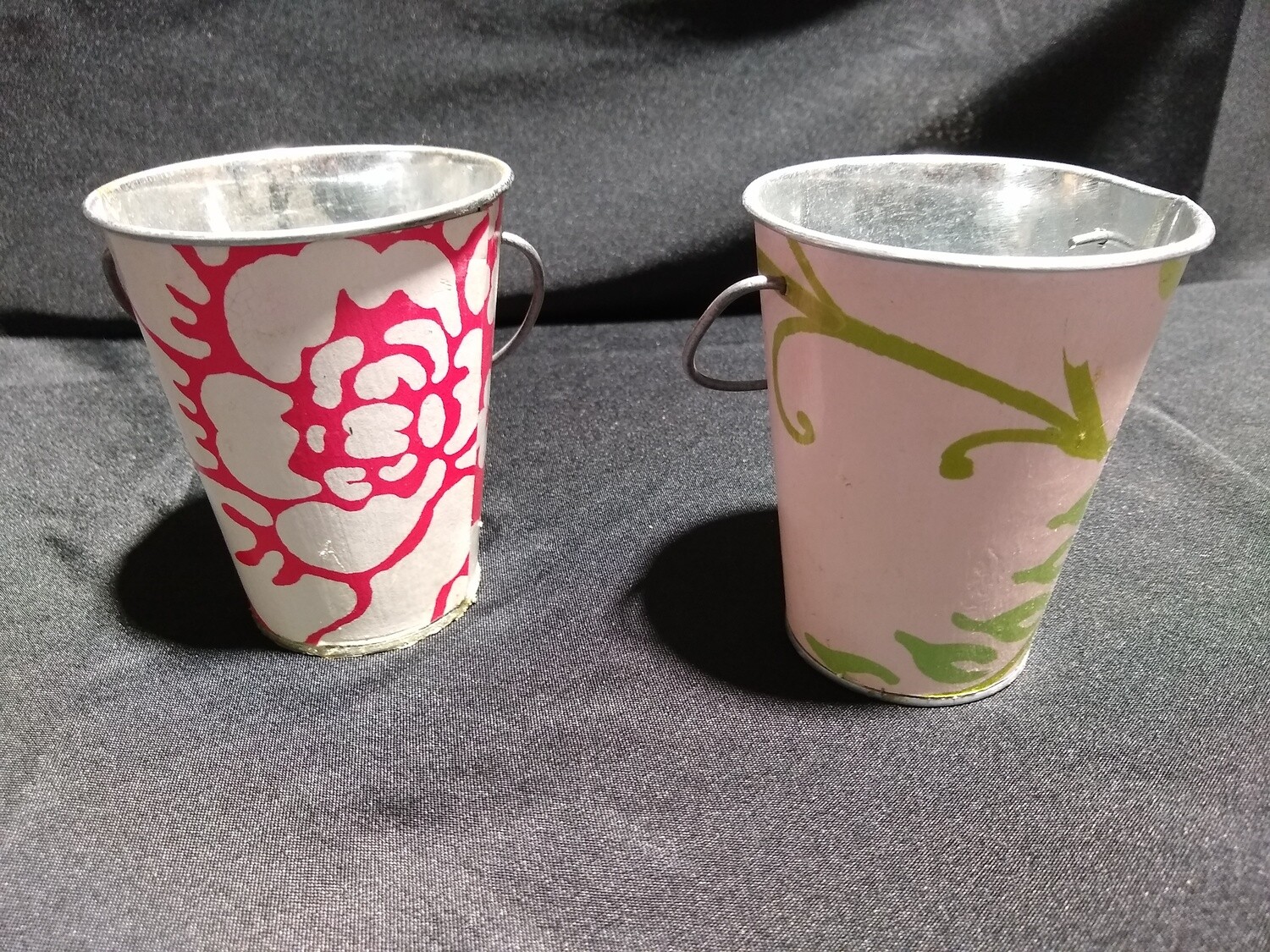 Small Metal Buckets with Handles Floral