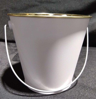 Small White and Gold Metal Bucket with Handle Small White and Gold Metal Bucket with Handle