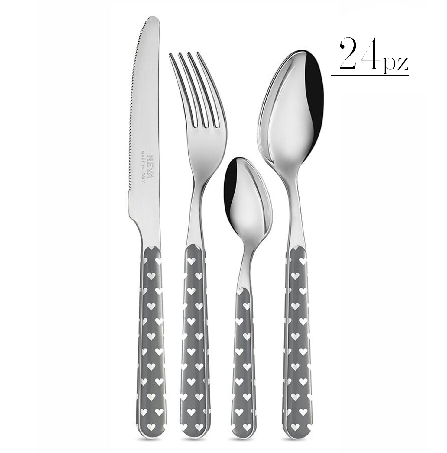 Set 24 posate cuori grigio