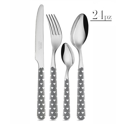 Set 24 posate cuori grigio