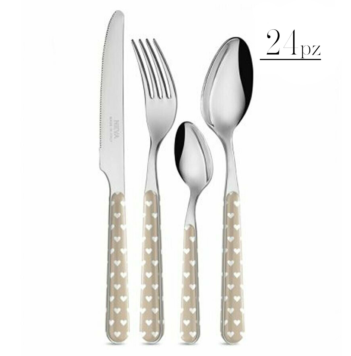 Set 24 posate cuori tortora