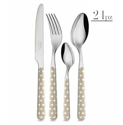 Set 24 posate cuori tortora