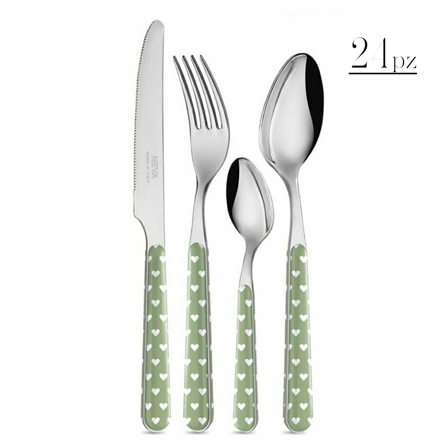 Set 24 posate cuori verde salvia