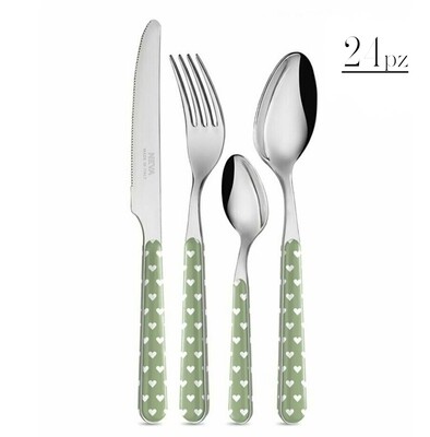 Set 24 posate cuori verde salvia
