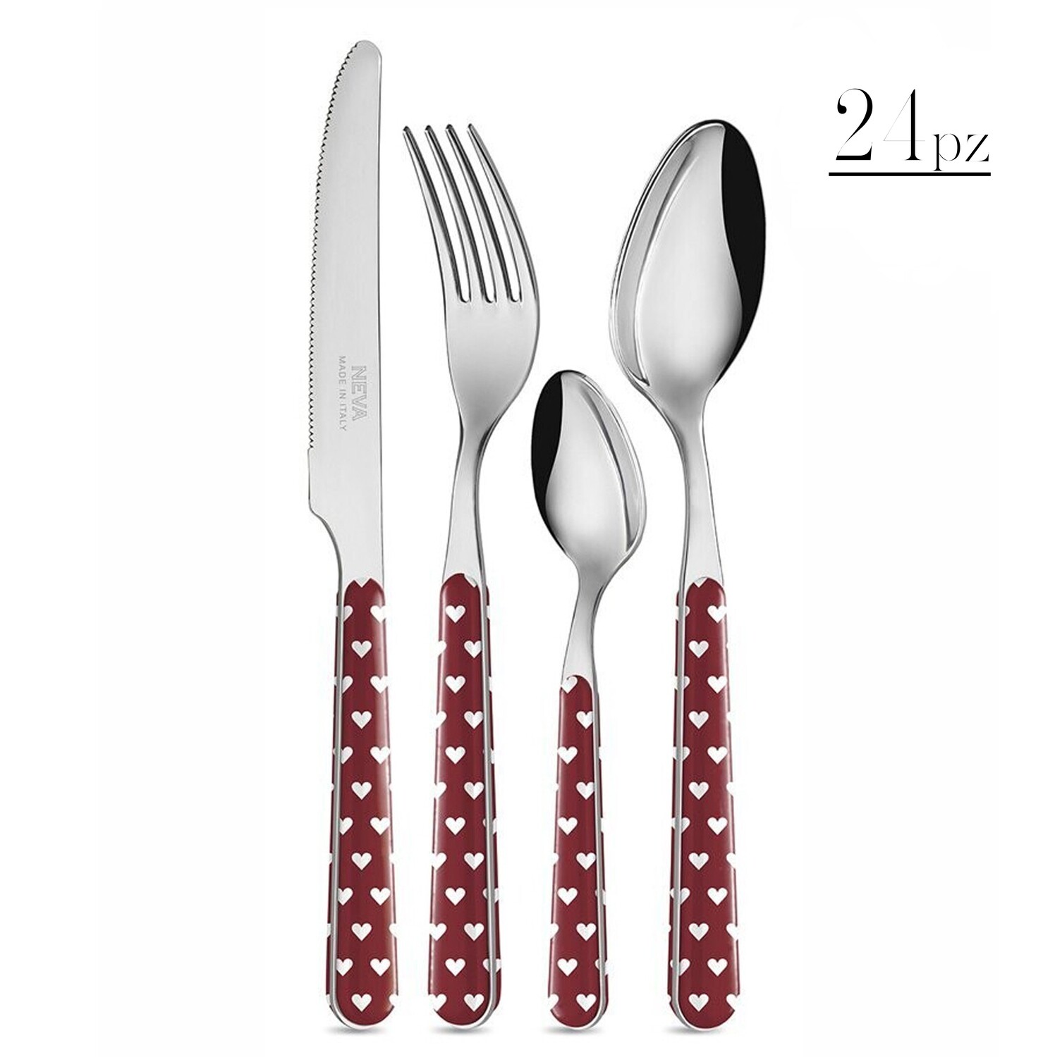 Set 24 posate cuori amaranto