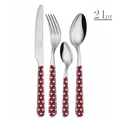 Set 24 posate cuori amaranto