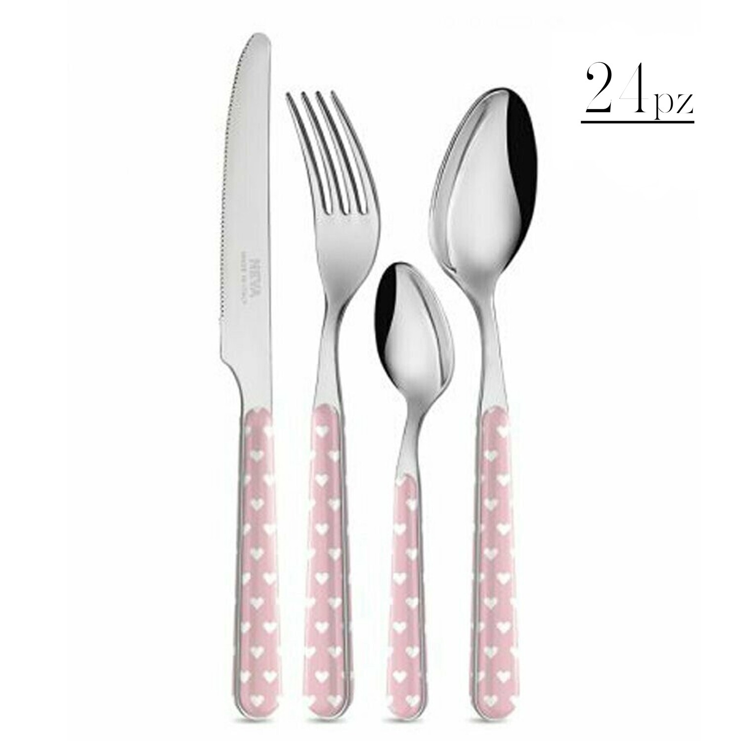 Set 24 posate cuori rosa