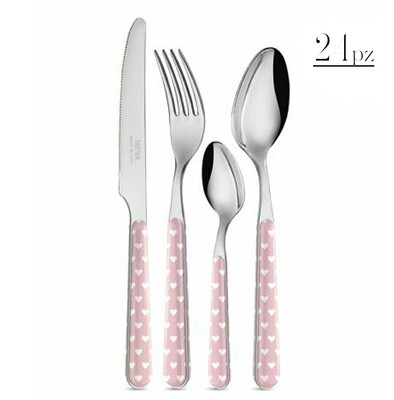 Set 24 posate cuori rosa