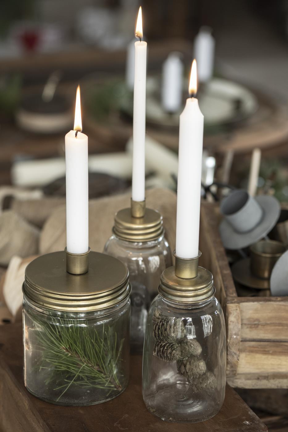 Portacandela barattolo con coperchio oro