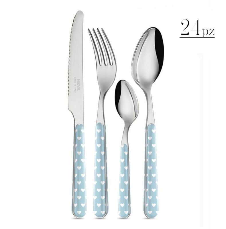 Set 24 posate cuori azzurri