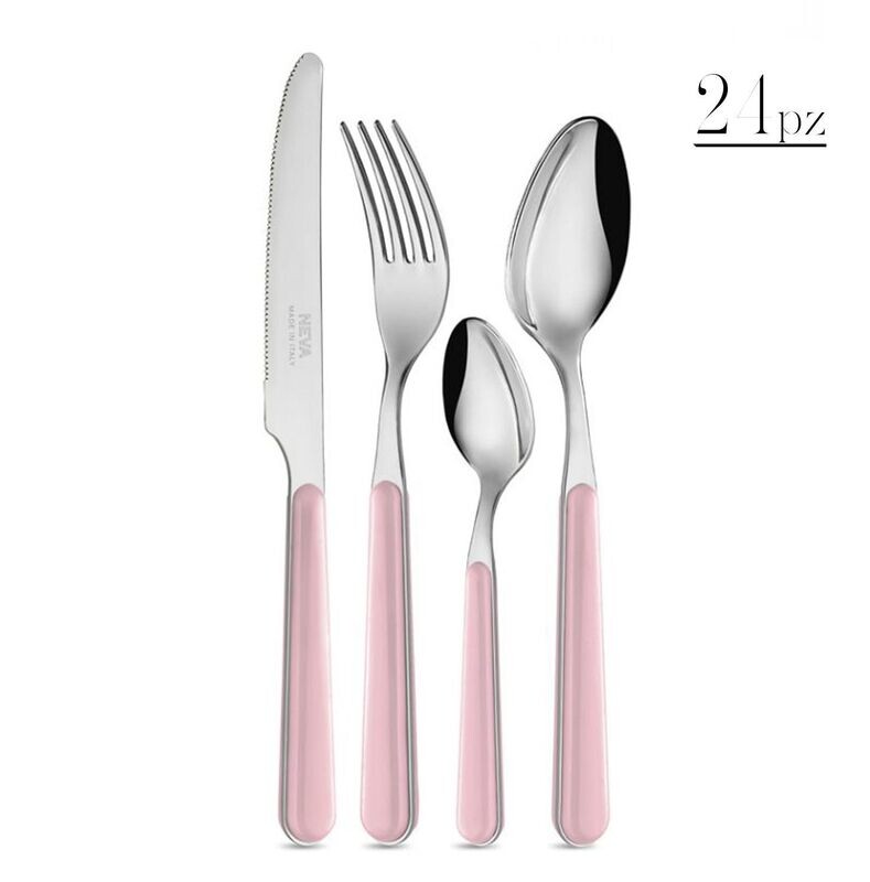 Set 24 posate tinta unita rosa