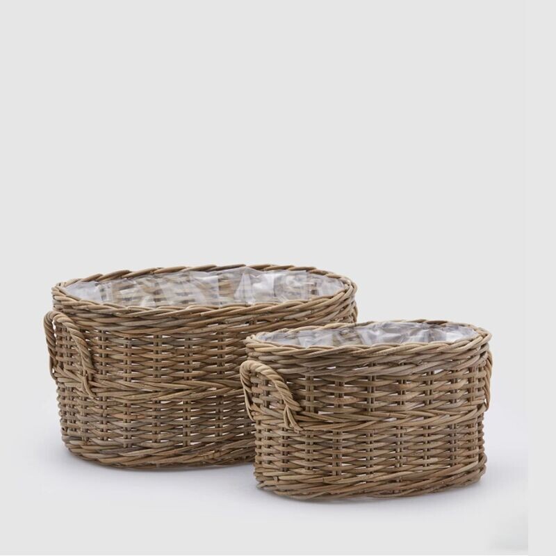 Cesto rattan ovale con manici