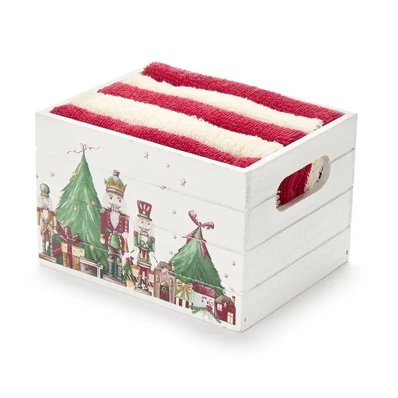 Cestino legno con lavette Christmas Carol Cestino legno con lavette Christmas Carol