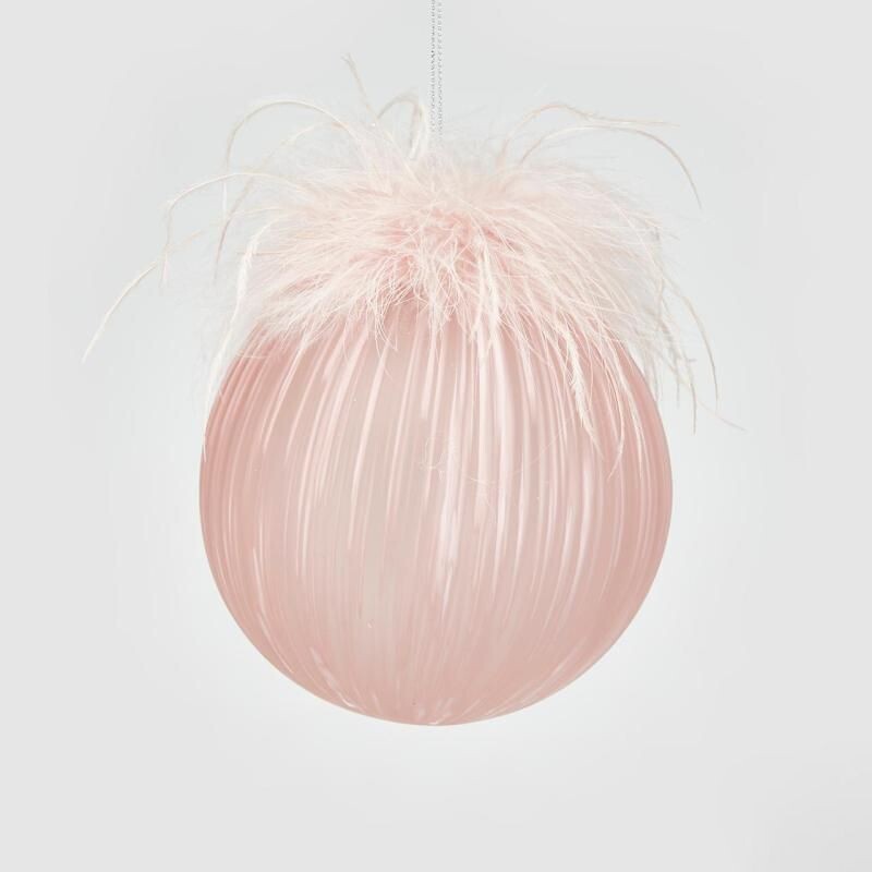 Sfera in vetro con piume rosa